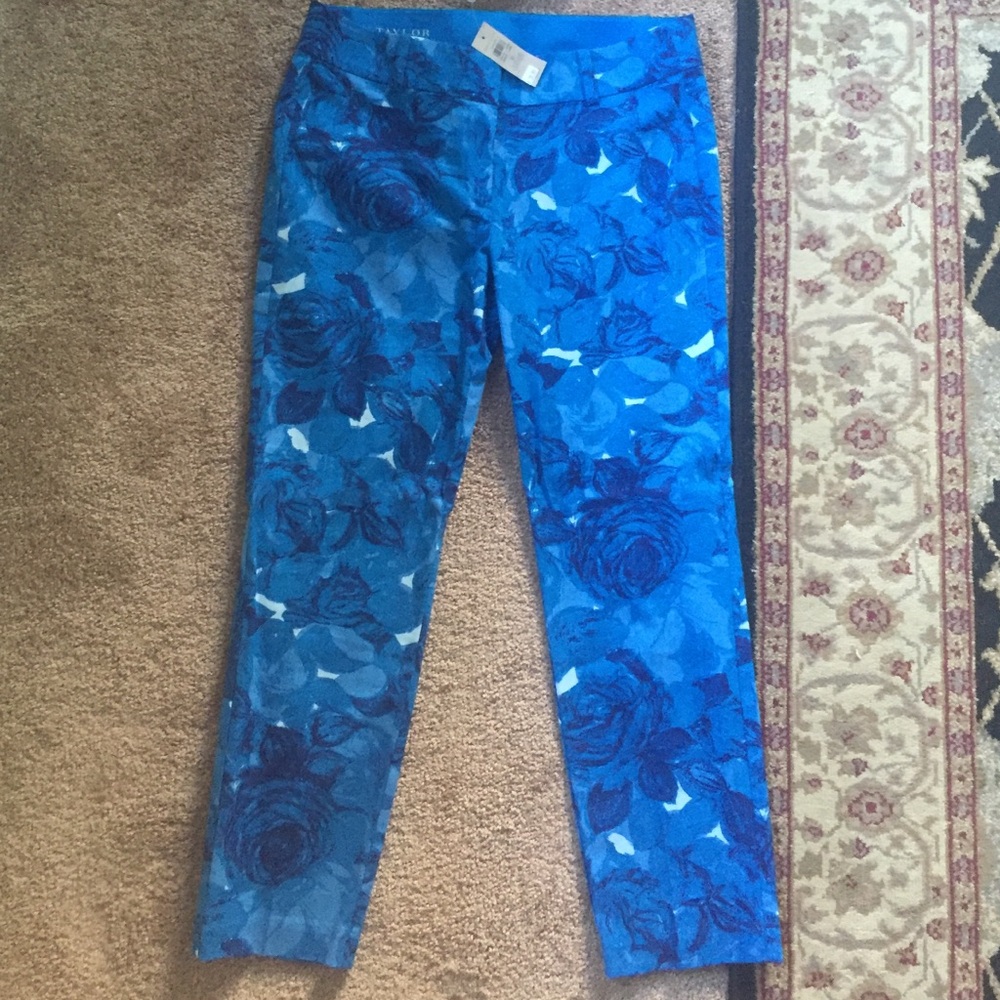 Ann Taylor Vibrant Blue Floral Ankle Pants